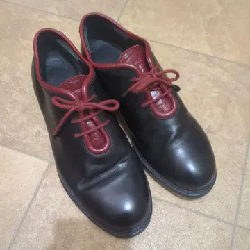 블랙 레드 가죽 레이스업 슈즈
