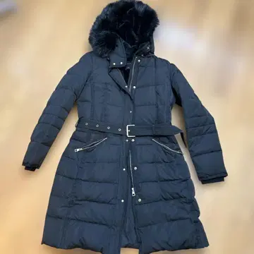 ZARA BASIC 퍼 부착 다운 롱 코트 블랙