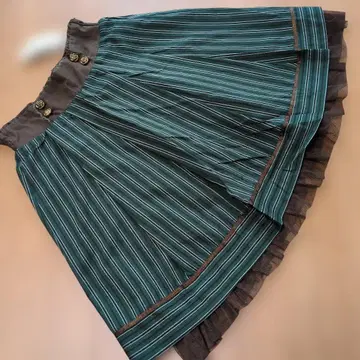 택 포함 미사용 엑시즈팜 플레어 스커트 그린과 브라운 스트라이프