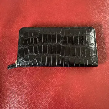 크로커다일 매트 라운드 장지갑 메탈 지퍼 블랙