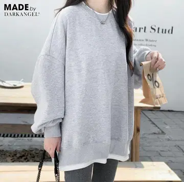 다크 엔젤 볼륨 맨투맨 상의 속기모 프리 사이즈 그레이