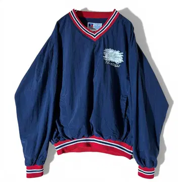 Russell Athletic 00s 나일론 풀오버 L 네이비 레드 리브