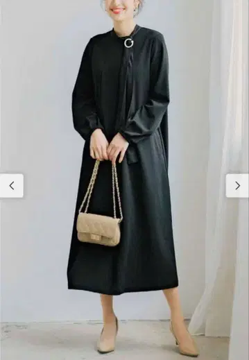 [미사용 새상품] 펠리시모 리브인컴포트 보타이 블랙 원피스 L