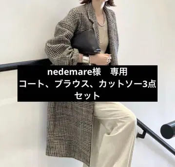 체크 더블 코트 쉬폰 티셔츠 (네이비) 블라우스 3종 세트