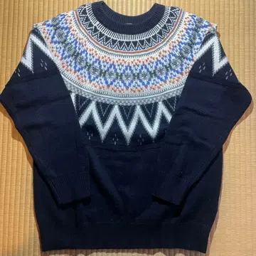 선착순 글로벌 워크 남성용 노르딕 무늬 스웨터 (L) 네이비