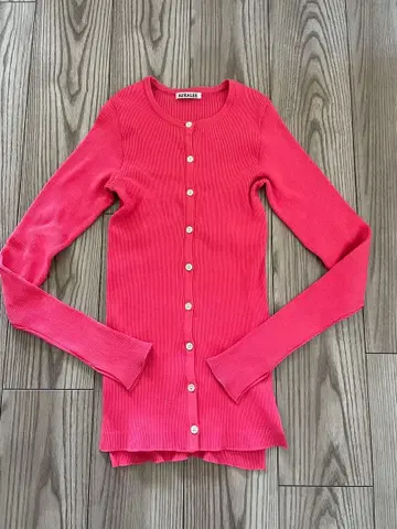 AURALEE 리브 편직 핑크 가디건