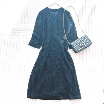 새상품급 7부 소매 롱 원피스 Free 레이스 블랙 관혼상제 포멀