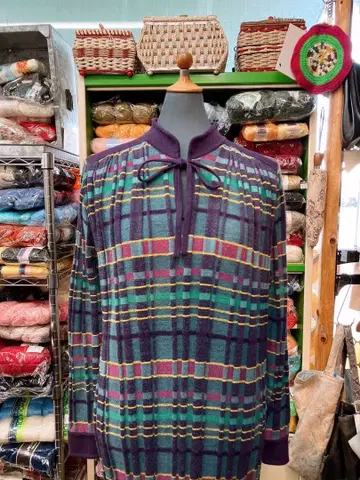 빈티지 보라색 니트 원피스 구제 의류 쇼와 레트로 1970s