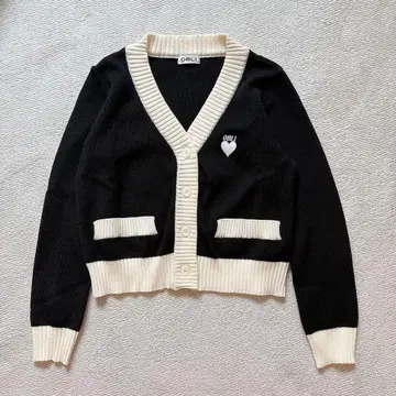 새상품급 OBLI 오블리 하트 자수 바이컬러 니트 가디건