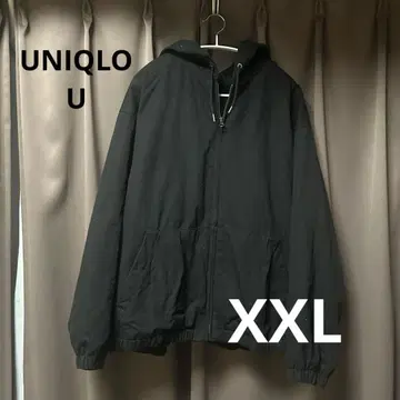UNIQLO U 블랙 후드 부착 집업 자켓 남성용 XXL