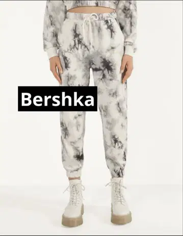 [ Bershka ] 버쉬카 타이다이 염색 맨투맨 팬츠 화이트 그레이 S