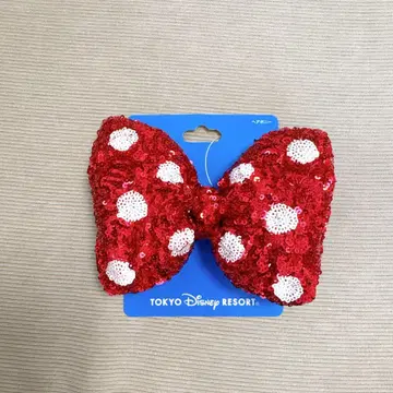 미사용 새상품 미니 스팽글 리본 머리끈 빨간색 레드