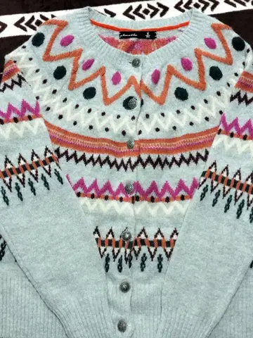 기하학 패턴 가디건 울 혼방