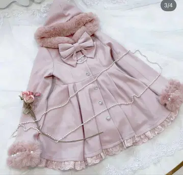 princessmelody 프리메로 리본 타이 부착 후드 롱 코트