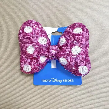 미사용 새상품 미니 스팽글 리본 머리끈 핑크