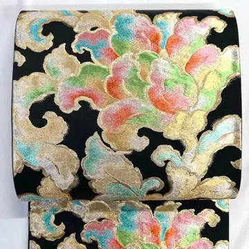 후쿠로 오비 당화 금실 컬러풀 블랙 베이스 기모노 오비 020k