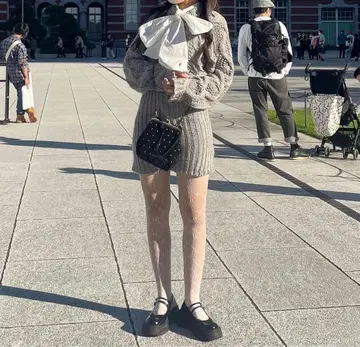 epine 케이블 니트 원피스 리본 세트