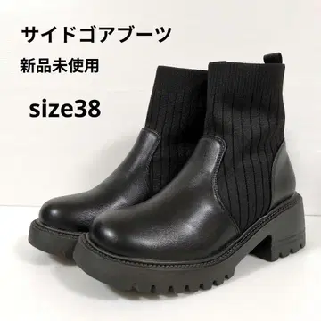 사이드 고어 부츠 이소재 와이드 힐 통굽 삭스 부츠 38size 블랙
