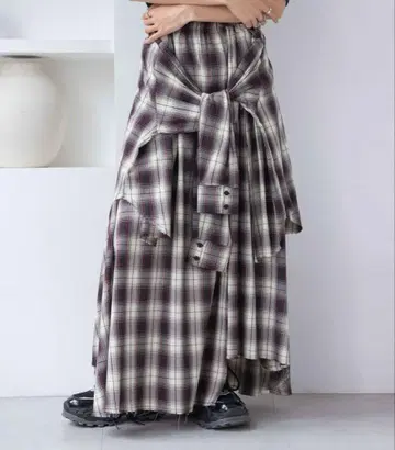 JEANASIS 셔츠라이크 아지메 체크 롱 스커트 레드