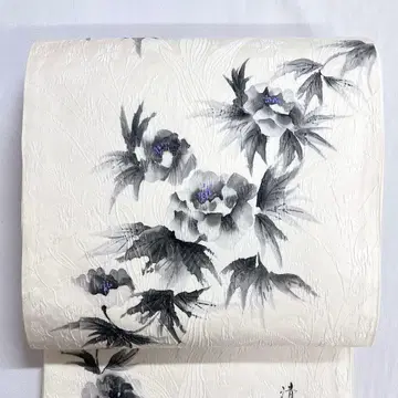 작가 작품 후쿠로 오비 꽃 무늬 화이트 베이스 기모노 오비 008k