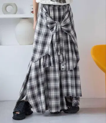 JEANASIS 셔츠 라이크 아지메 체크 롱 스커트 블랙 계열