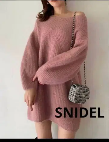 SNIDEL 오프숄더 니트 원피스 핑크