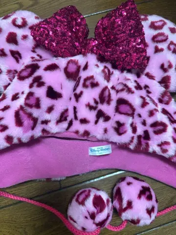 디즈니 핑크 레오파드 무늬 모자