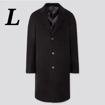 컨디션 최상 유니클로 남성용 울 캐시미어 체스터 코트 L 사이즈 블랙