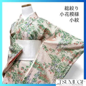 코몬 총시보리 작은 꽃 꽃 무늬 핑크 기모노 124a d