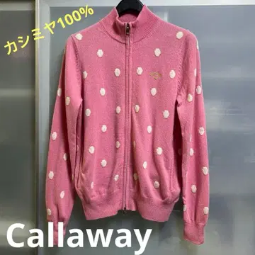 캘러웨이 핑크 도트 무늬 캐시미어 100% 스웨터 풀 집업