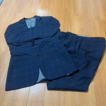 네이비 체크 무늬 캐주얼 수트 셋업