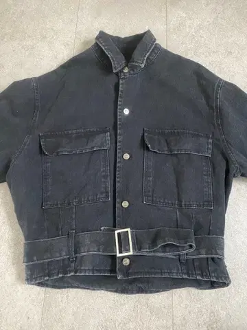 블랙 데님 자켓 벨트 포함