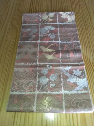 아름다운 골드 컬러의 새와 꽃 무늬 후쿠로 오비