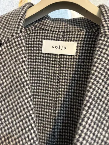소주 soeju 울 리버 로브 코트 M 하운드투스 체크 패턴