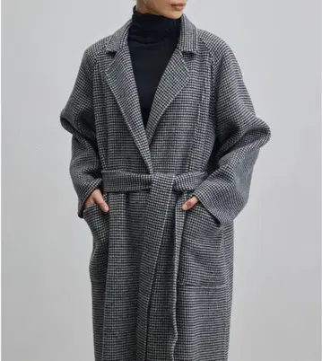 소주 soeju 울 리버 로브 코트 M 하운드투스 체크 패턴