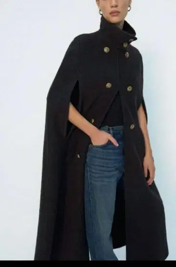 레어 ZARA 골드 버튼 케이프 망토 판초 코트 나폴레옹