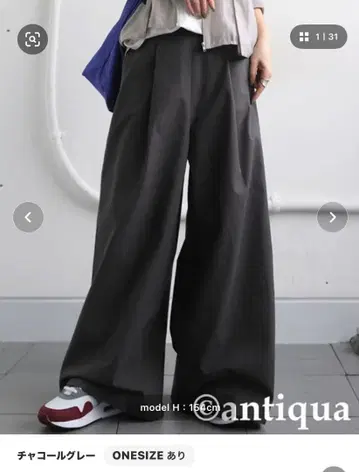 antique 차콜 그레이 린넨 와이드 팬츠 ONESIZE