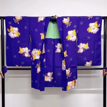 앤티크 겉옷 메이센 꽃 무늬 퍼플 기모노 012k