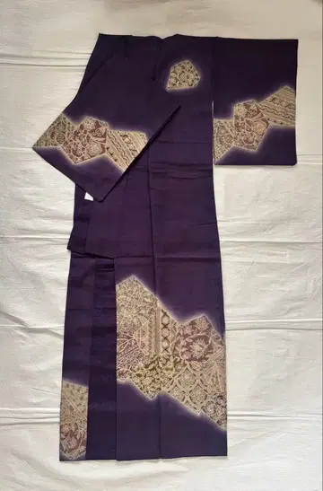 순수 실크 호몬기 사라사 네이비 남색 보라색