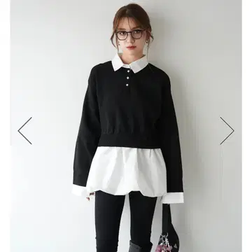 [인기] [ODORATA] 밑단 벌룬 도킹 니트탑 BLACK