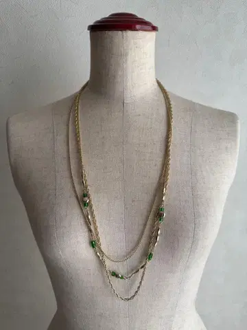 빈티지 3연 골드 그린 목걸이 쇼와 레트로