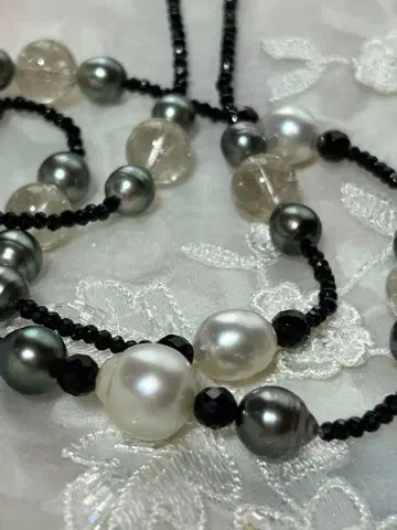 남양 진주와 루틸 쿼츠의 멋진 롱 목걸이