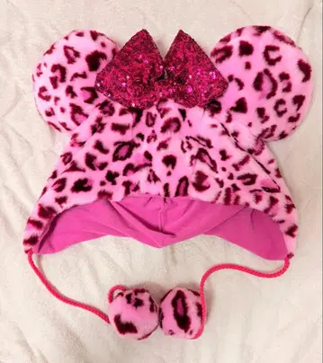 미키풍 레오파드 무늬 귀도리 모자