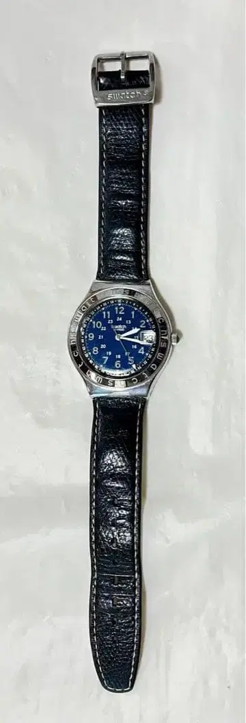 Swatch 쿼츠 손목시계 파랑 다이얼 가죽