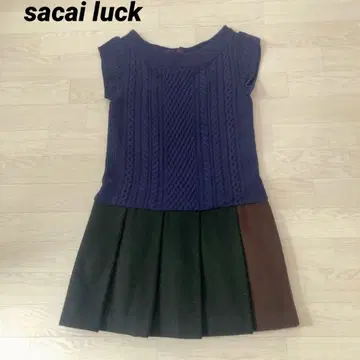 사카이 럭 절개 니트 원피스 이소재 도킹 원피스