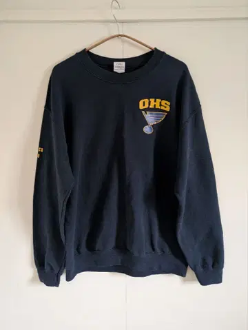 남성용 구제 의류 로고 맨투맨 긴팔 네이비 백 프린트