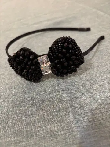 블랙 비즈 리본 헤어밴드