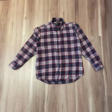 두꺼운 플란넬 셔츠 체크 무늬 빨간색 x 네이비 긴팔 겉옷