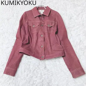 쿠미교쿠 데님 자켓 크롭 캐주얼 레드 포인트 컬러 사이즈 2