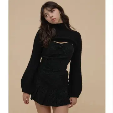 andmary 트위기 트위드 미니 드레스 블랙